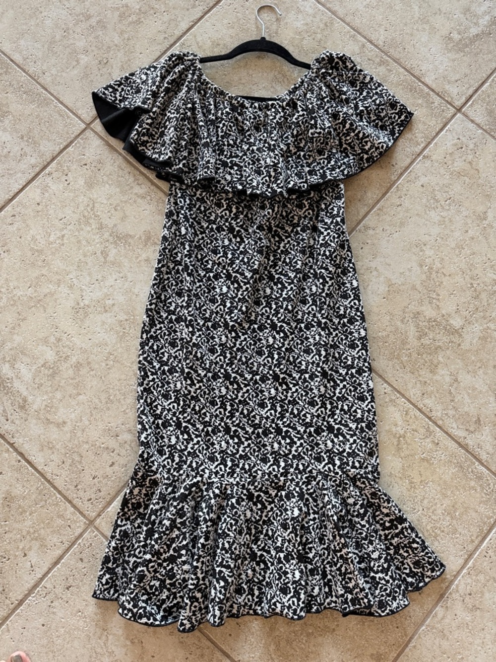 LuLaRoe Cici Black and White One-Shoulder Ruffle Midi Dress - like new!